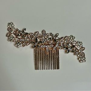 Rose Gold Rhinestone Bridal Bride Wedding Day Hair Comb Flowers 6” x 3”